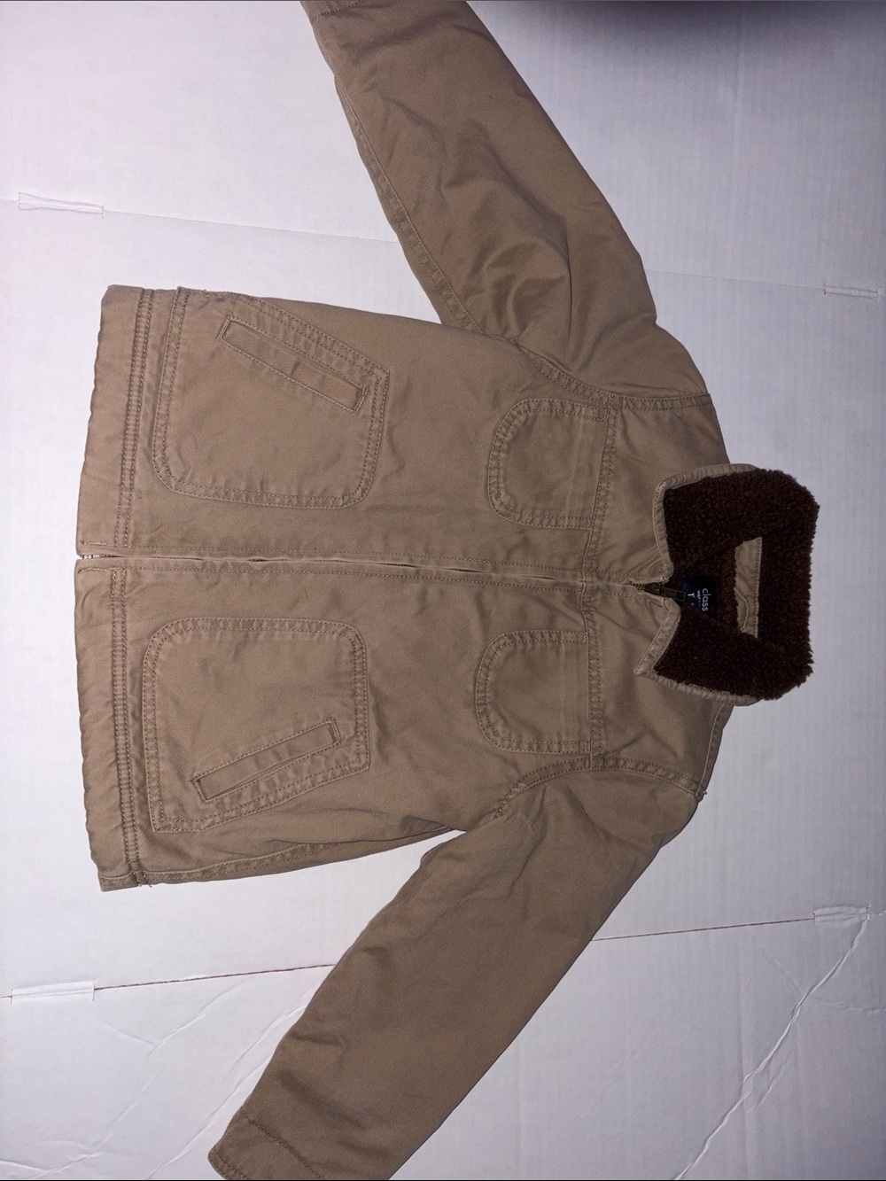 Class Club Tan Jacket with Dark Brown Sherpa Collar Dillards
